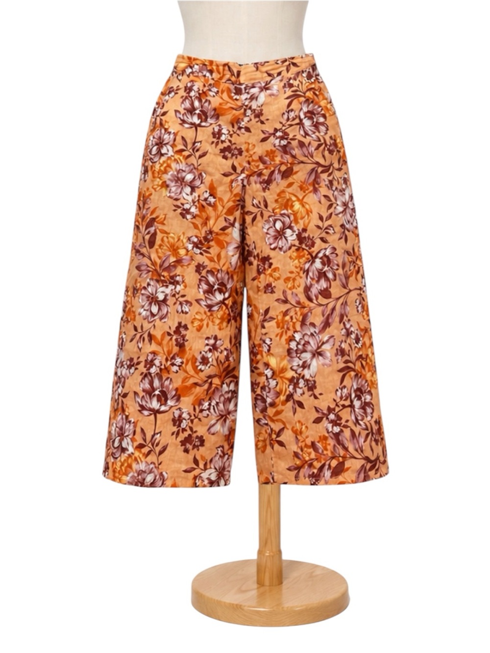 Rachel Zoe Linen Floral Wide Leg Crop Pull-on Pants Women's L Peach Boho Summer